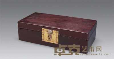 清 紫檀贝壳形铜锁扣素长方盒 长32cm宽16cm高9cm